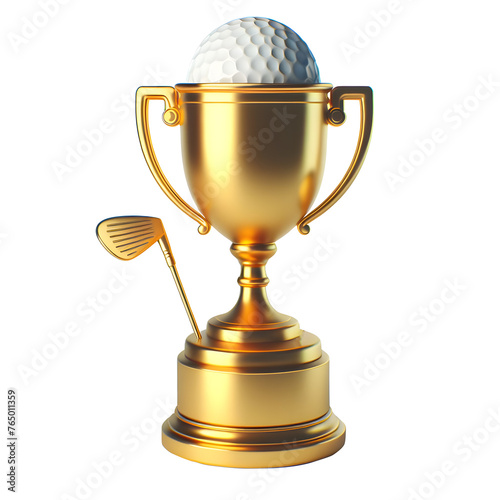 Golf 3d trophy tournament gold cup  First place champions prize design illustration photo