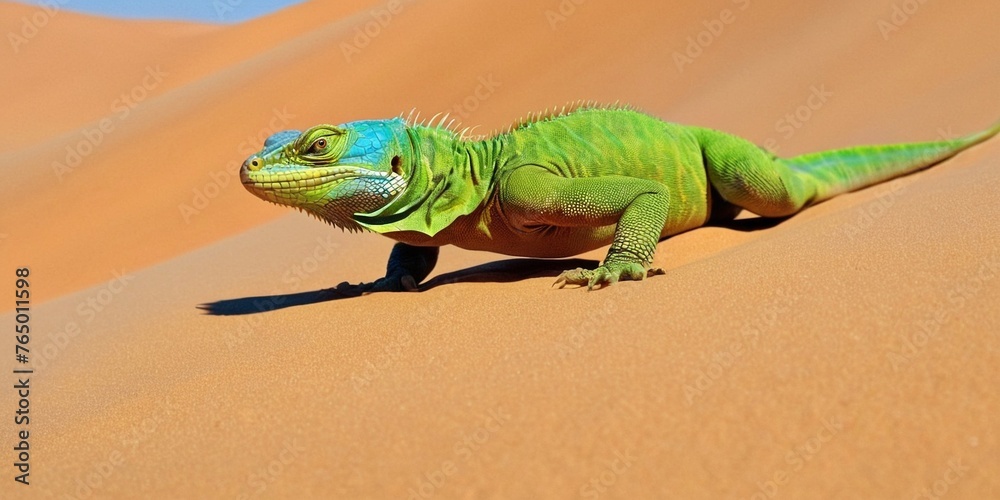 Fototapeta premium Green iguana in the sand dunes of Sossusvlei.