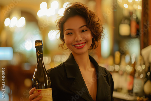 Timeless Elegance: 1950s Inspired Female Sommelier in Asian Hotel photo