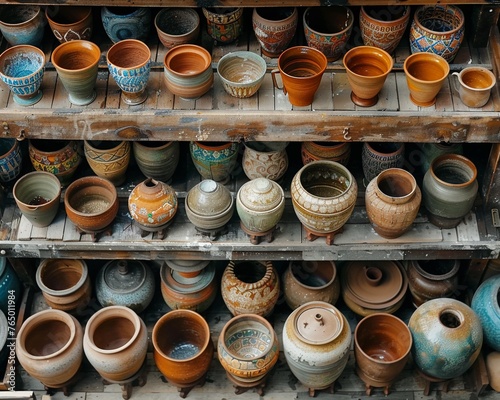 Illustrate the contrast between traditional pottery methods and modern ceramic techniques from an aerial perspective Let the image speak of the rich history and innovation in pottery photo