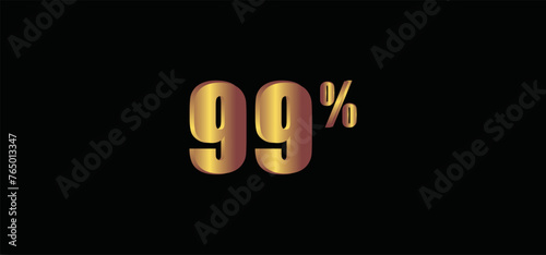 99 percent on black background, 3D gold isolated vector image