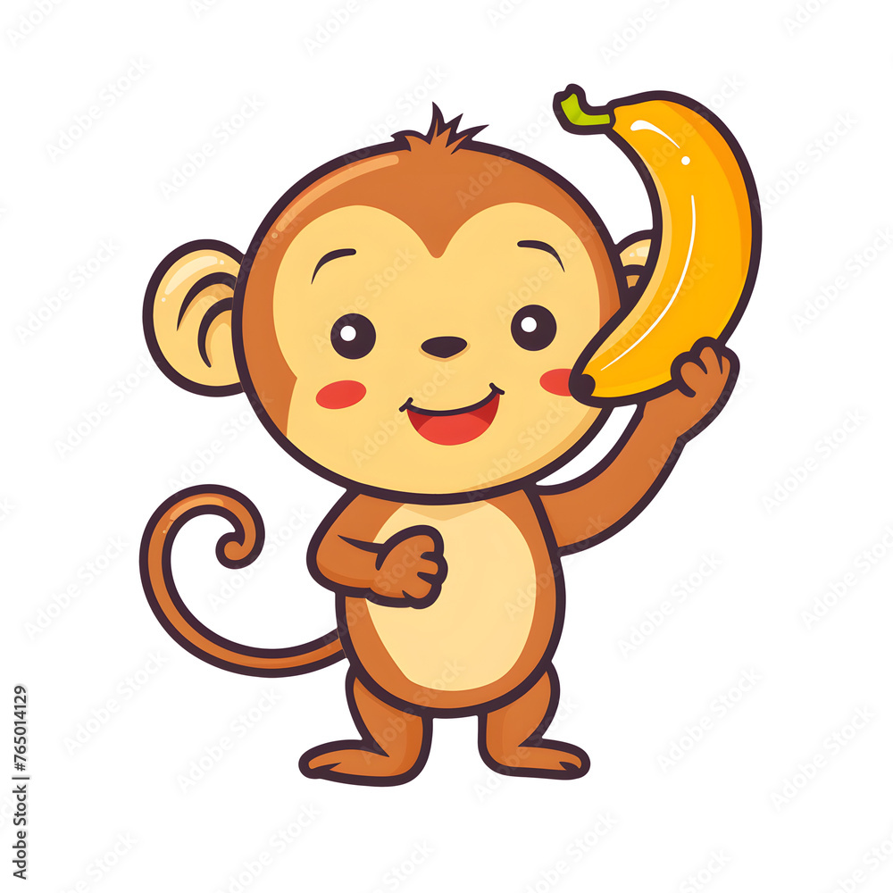 Obraz premium funny cute young little monkey with banana