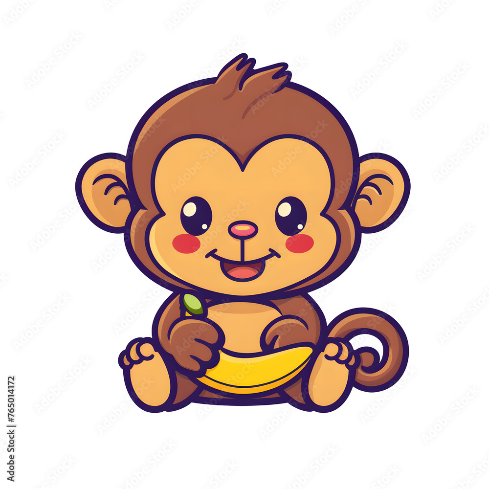 Obraz premium funny cute young little monkey with banana