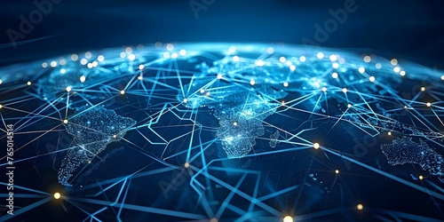 Global trade depicted through complex web of interconnected networking infrastructures. Concept Global Trade, Networking Infrastructure, Interconnected Web, International Commerce photo