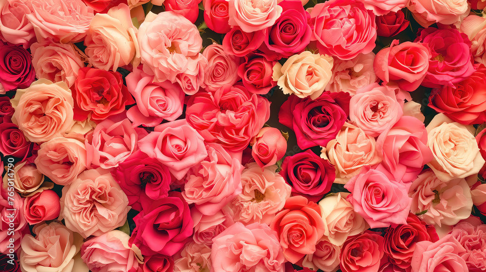Red and pink roses background, many flowers on white background Red and pink roses background, many flowers on white background