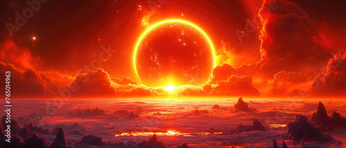 Alien planet landscape with...