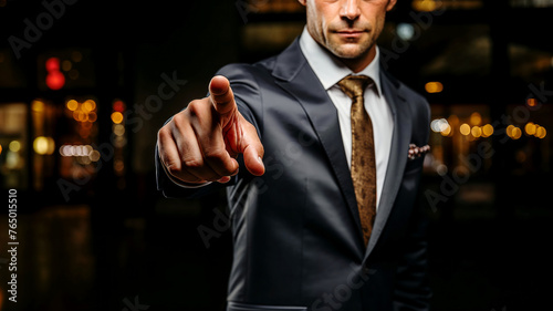 pointing finger of a man in suit, successful businessman is looking for employees
