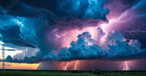 Lightning streaks across a colossal cloud formation, illuminating the sprawling plains below. This dramatic skyscape showcases the raw power and beauty of a thunderstorm.