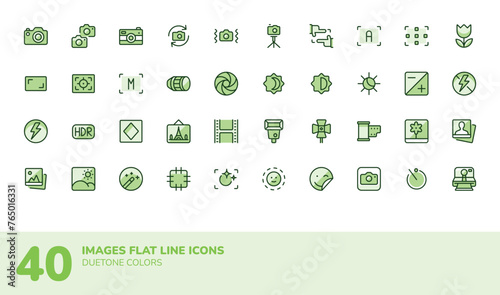 Images and Camera icon collection with duetone colors. Vector icon sheet with flat line styles. Suitable for ui design or graphic design