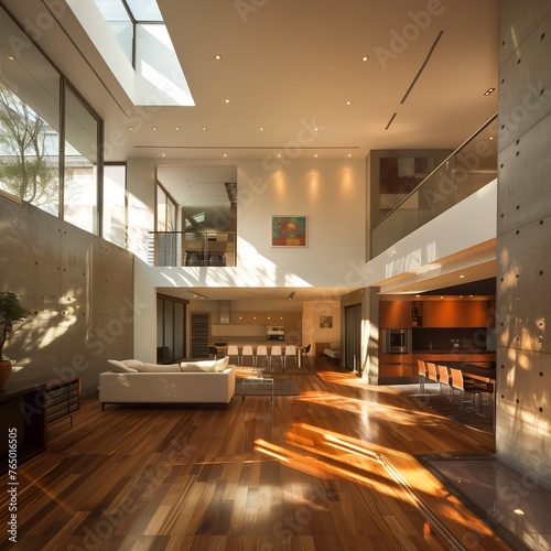 modern living room open floor  skylight