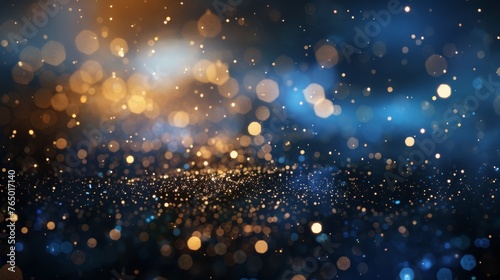 Glittering Blue, Gold, and Black Abstract Lights Background, Blurring