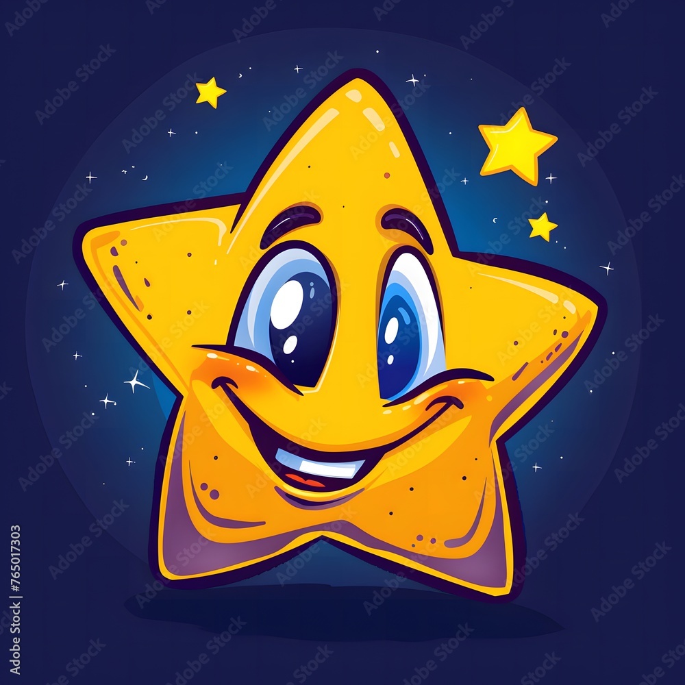 Fototapeta premium Joyful Cartoon Star Shines in the Night Sky