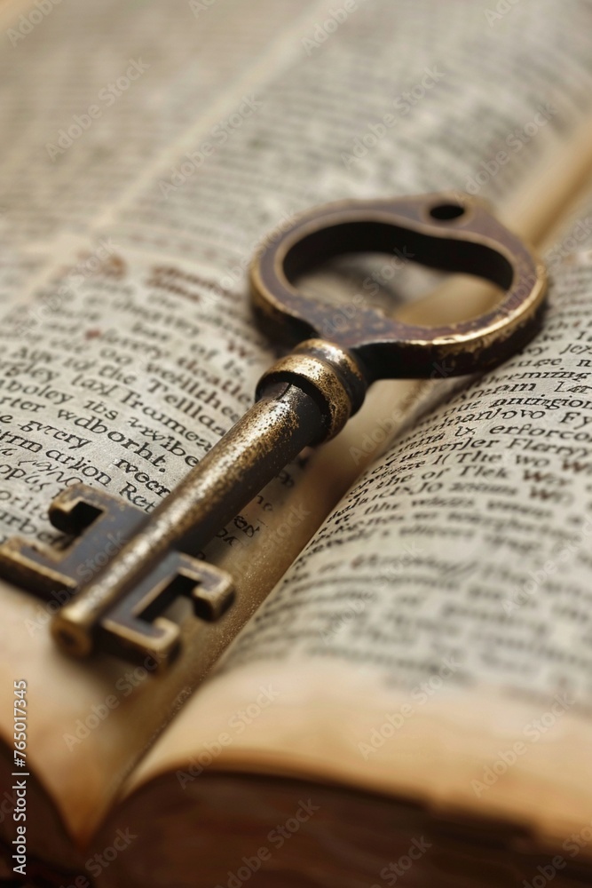 A key unlocking a book of laws, symbolizing the accessibility and revelation of justice A key unlocking a book of laws, symbolizing the accessibility and revelation of justice
