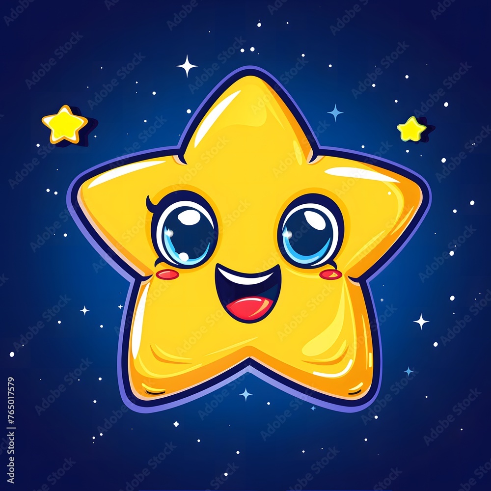 Joyful Cartoon Star Shines in the Night Sky