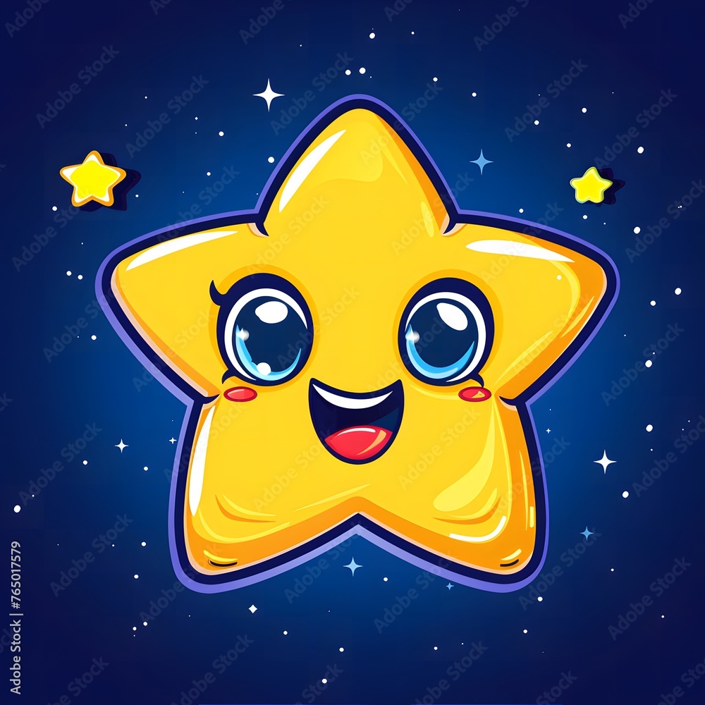 Fototapeta premium Joyful Cartoon Star Shines in the Night Sky