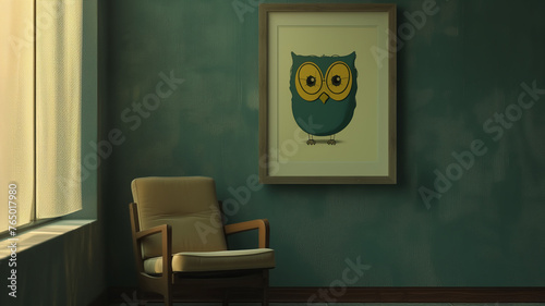 living room with painting owl