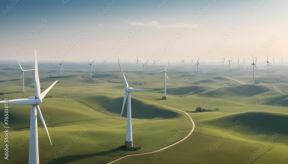 World wind day theme having wind turbines in large numbers in open landscape