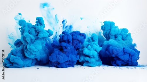 Blue smoke clouds on white background - ethereal and beautiful design element for wallpaper