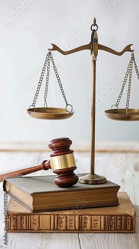 Scales balancing a book and a gavel, symbolizing the equilibrium between law and justice