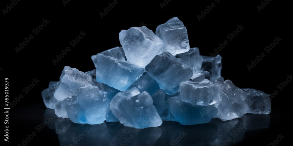 Blue Ice in front of black background with copyspace Blue Ice in front of black background with copyspace