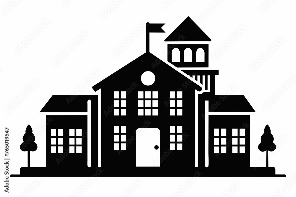 school vector silhouette white background