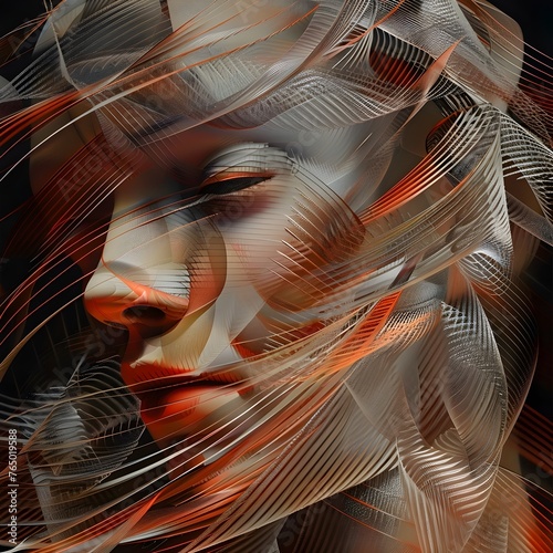 Abstract Digital Art Portrait with Orange Hair, To add a modern and innovative touch to a digital design project photo