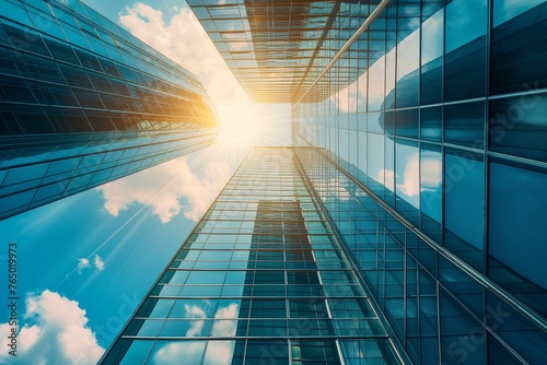 office building against cloudless blue sky, Modern office building. Economy, finances, business activity