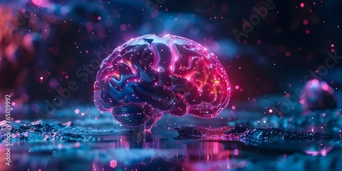 The title can be changed to "Neon Graphic of a Digital Brain with Illuminated Neural Networks Representing AI Learning Capabilities". Concept AI Learning Capabilities, Neon Graphic, Digital Brain