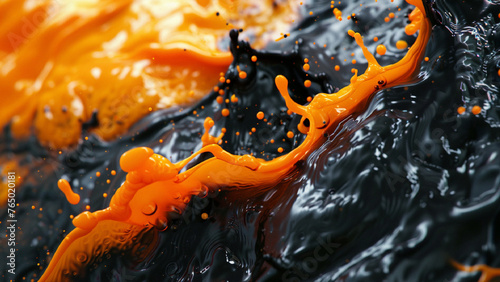 Orange and black liquid oil mixing