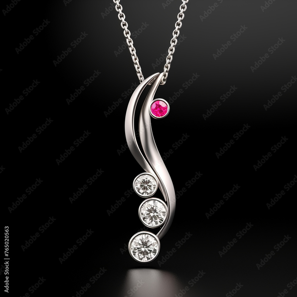 delicate pendant, white gold, modern set with 3 stones rubies cushions cuts сreated with Generative Ai delicate pendant, white gold, modern set with 3 stones rubies cushions cuts сreated with Generative Ai