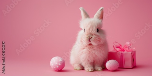 Easter concept, stuffed bunny and egg holiday gifts