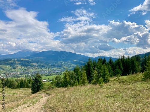 View of the Carpathian Mountains from Yasinia village  Transcarpathia region or Transcarpathian Ukraine