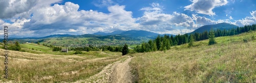 View of the Carpathian Mountains from Yasinia village, Transcarpathia region or Transcarpathian Ukraine