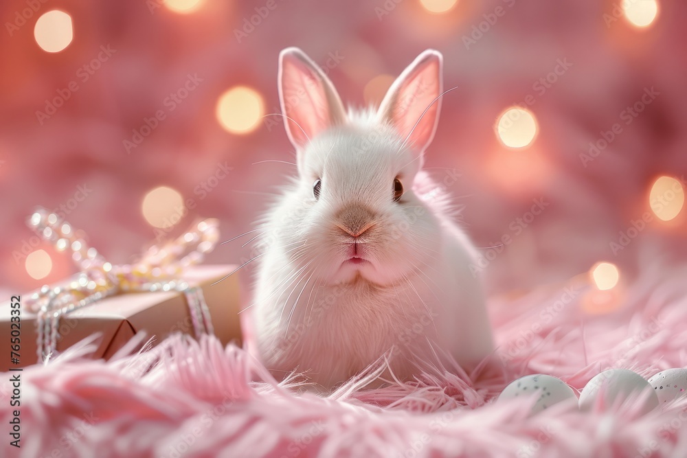 Easter concept, stuffed bunny and egg holiday gifts Easter concept, stuffed bunny and egg holiday gifts