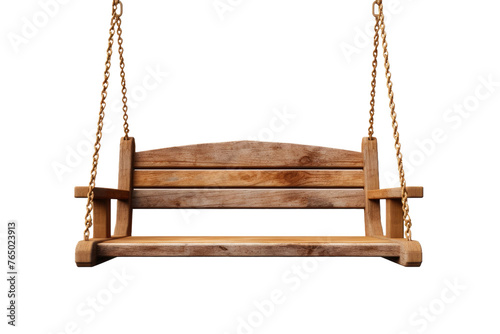 Serene Wooden Swing With Rustic Chains.