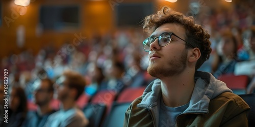 Students in a university lecture hall listening attentively during a conference presentation or seminar. Concept University Lecture, Conference Presentation, Seminar, Attentive Students