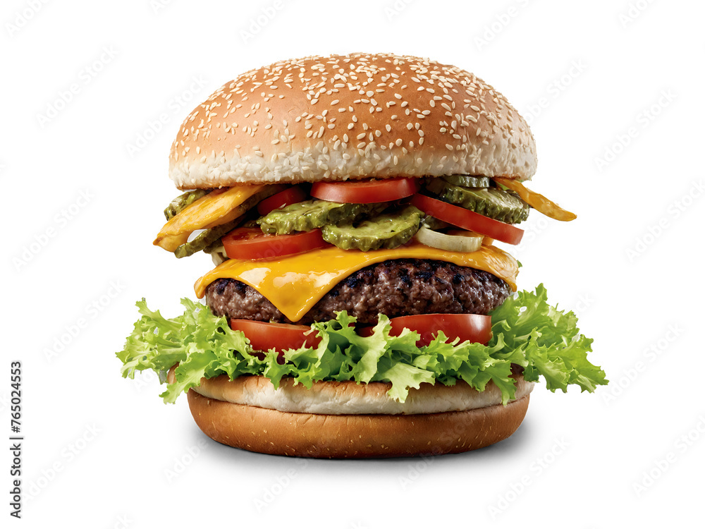 Huge hamburger on transparent background