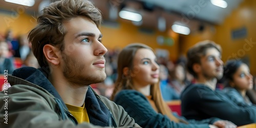 Students Engaged in a University Lecture Hall During a Conference Presentation or Seminar. Concept University Lecture, Conference Presentation, Seminar, Student Engagement, Academic Environment