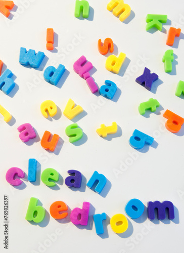 Fridge magnet letters spell Clean bedroom