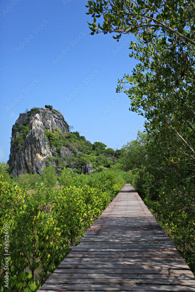 Scenery of the limestone mountain in Kuiburi National Park (Khao Daeng) in Prachuap Khiri Khan Province, Thailand 