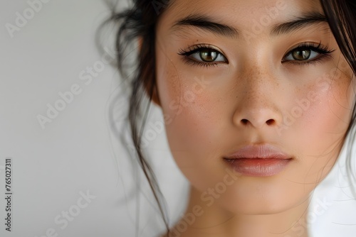 Asian Woman Radiating Natural Beauty in Makeup Portrait