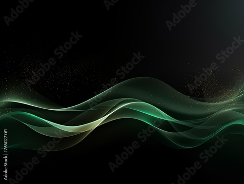 Green wave on a black background, in the style of futuristic spacescapes