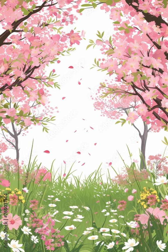 Spring Style Vector Illustration Border Banner Art Background with Empty Copy Space created with Generative AI Technology