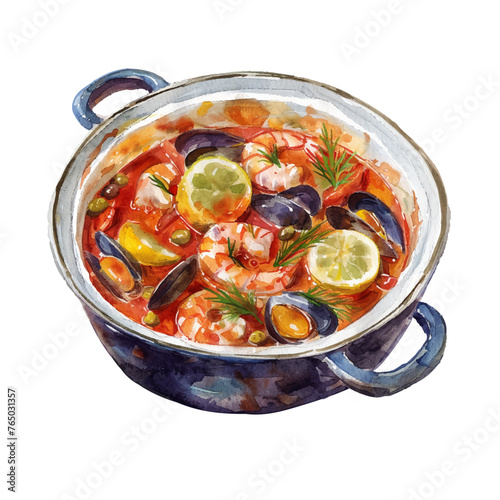 bouillabaisse vector illustration in watercolour style