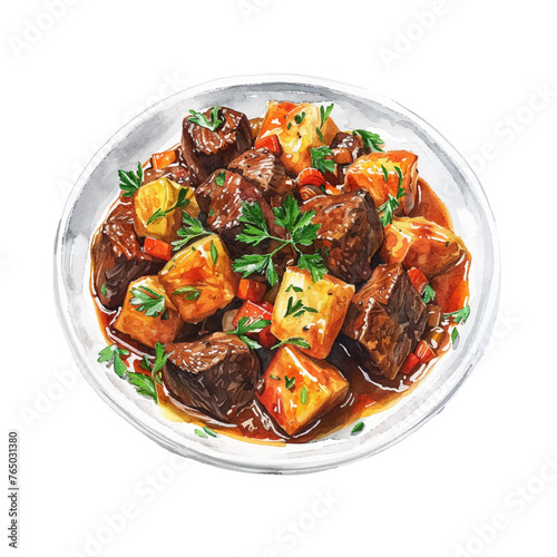 boeuf bourguignon vector illustration in watercolour style