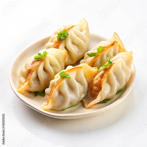 Delicious Dumplings (Gyoza) on White Background