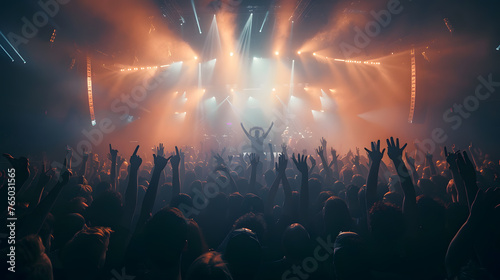 a crowd of people are raising their hands in the air at a concert photo