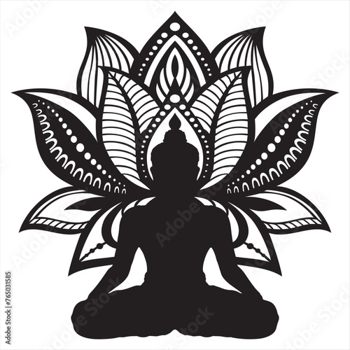 Recorte para corte laser de persona meditando. Vector para corte laser en MDF de flor de loto y persona meditando. Plantilla para corte laser. MDF. Flor de loto. Meditación.