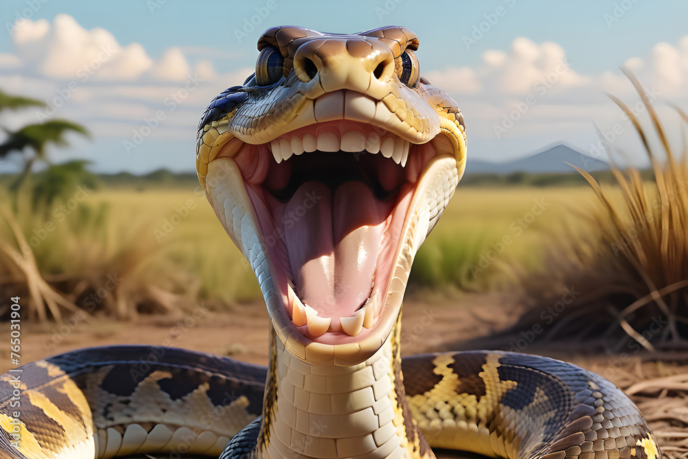 cartoon of a very large toothy smiling python with a wide smile. python ...