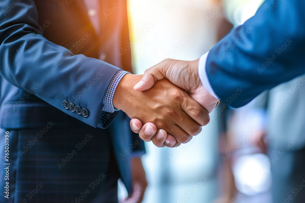 Businessmen making handshake with partner, greeting. Copy space for business.